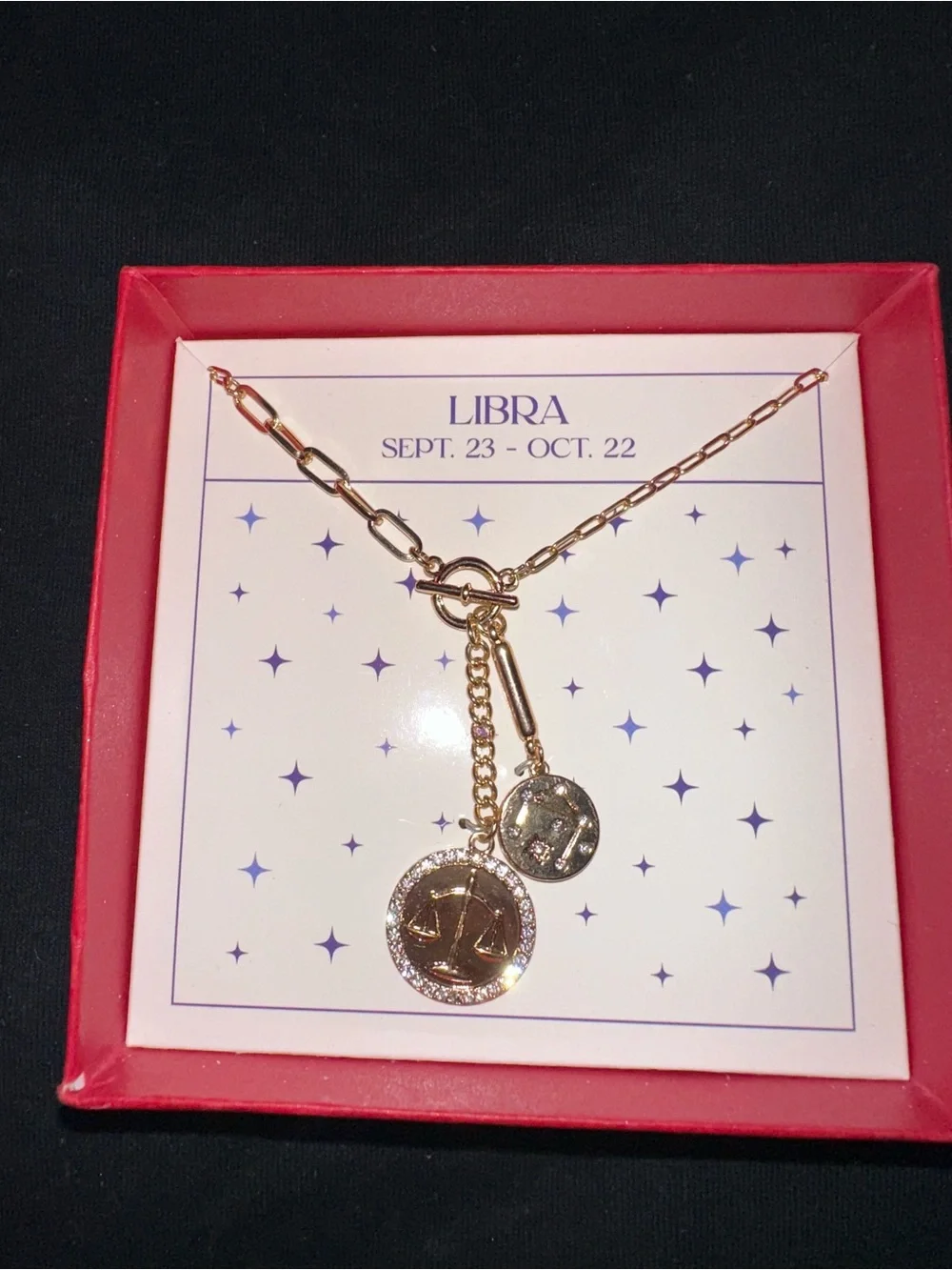 Libra Zodiac Necklace Set — Gold Scales Pendant + Mini Charm (Sept 23–Oct 22)